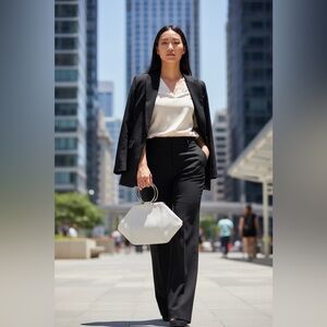 COS Soft Leather Light Grey Metal Handle Purse